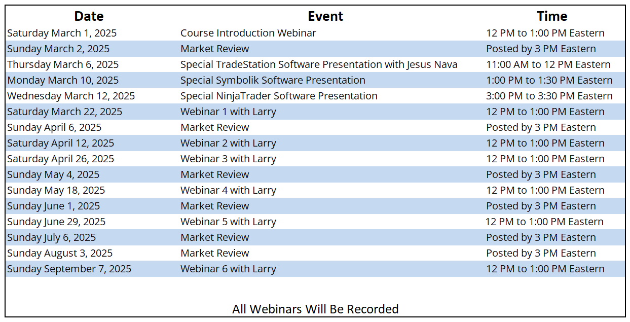 Webinar Schedule